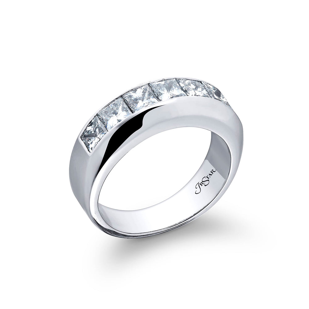 Platinum Princess-Cut Diamond Single-Row Channel Set Mens Wedding Band