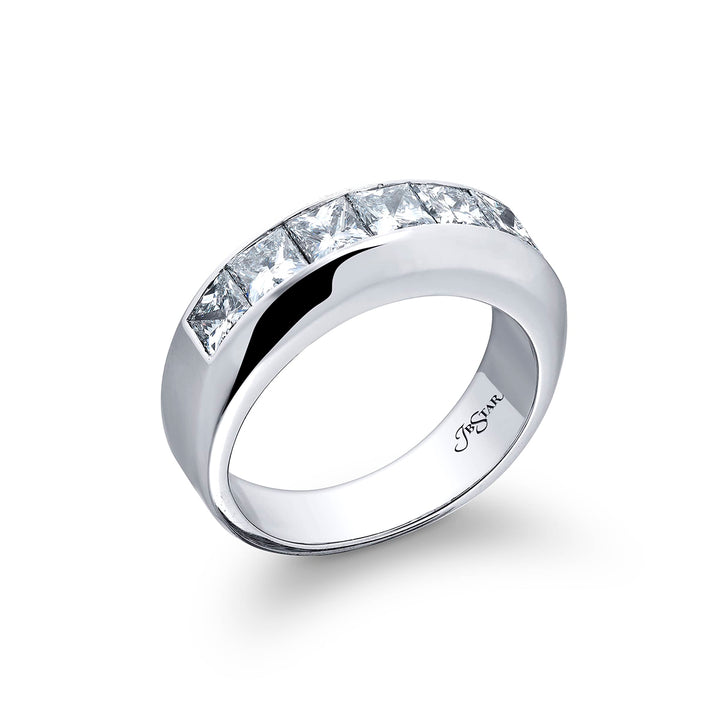 Platinum Princess-Cut Diamond Single-Row Channel Set Mens Wedding Band