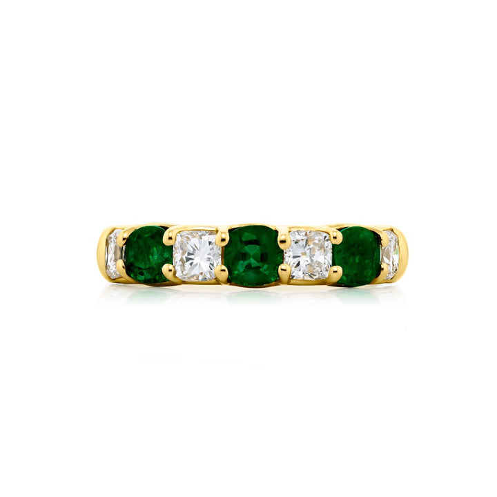 18K Yellow Gold Cushion-Cut Emerald and Diamond Band