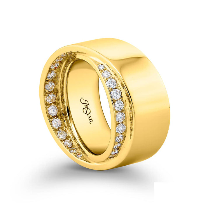 Elegance Elevated: Our elegant Wide Pave Diamond Band. These stunning micro pave diamonds embellish a swooping wide band all handcrafted in 18KY gold.