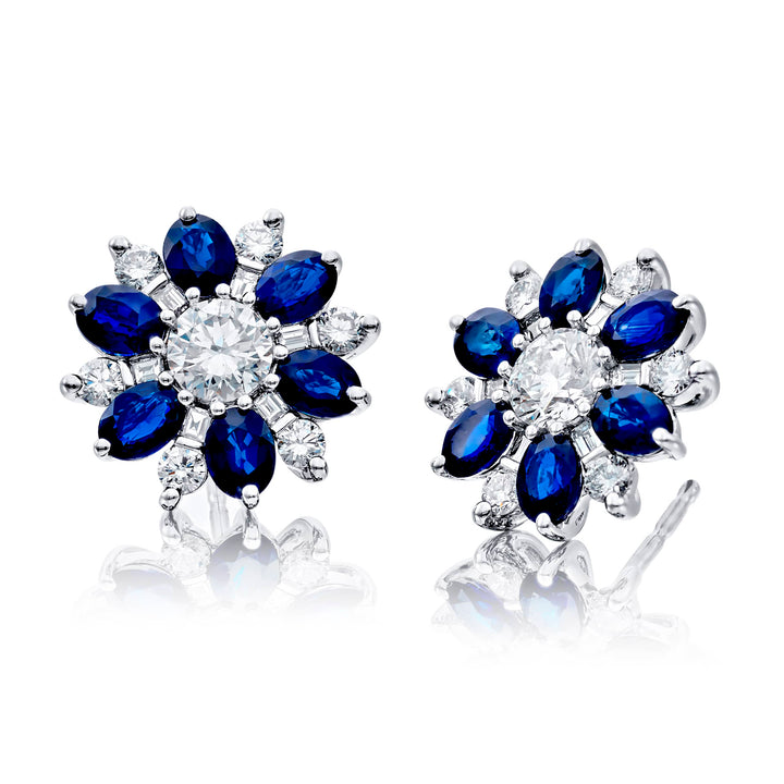 Platinum Oval Sapphire Floral Stud Earrings