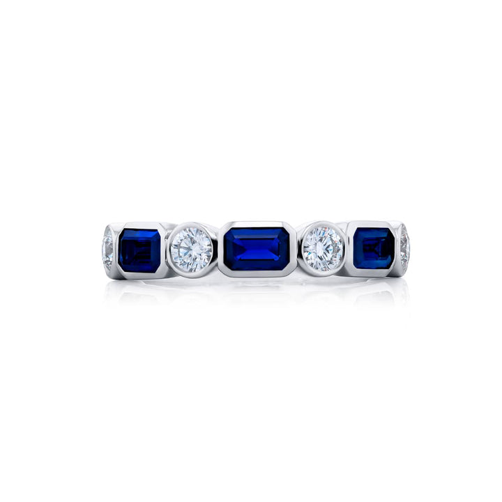 Platinum Emerald-Cut Sapphire East-West Bezel Band