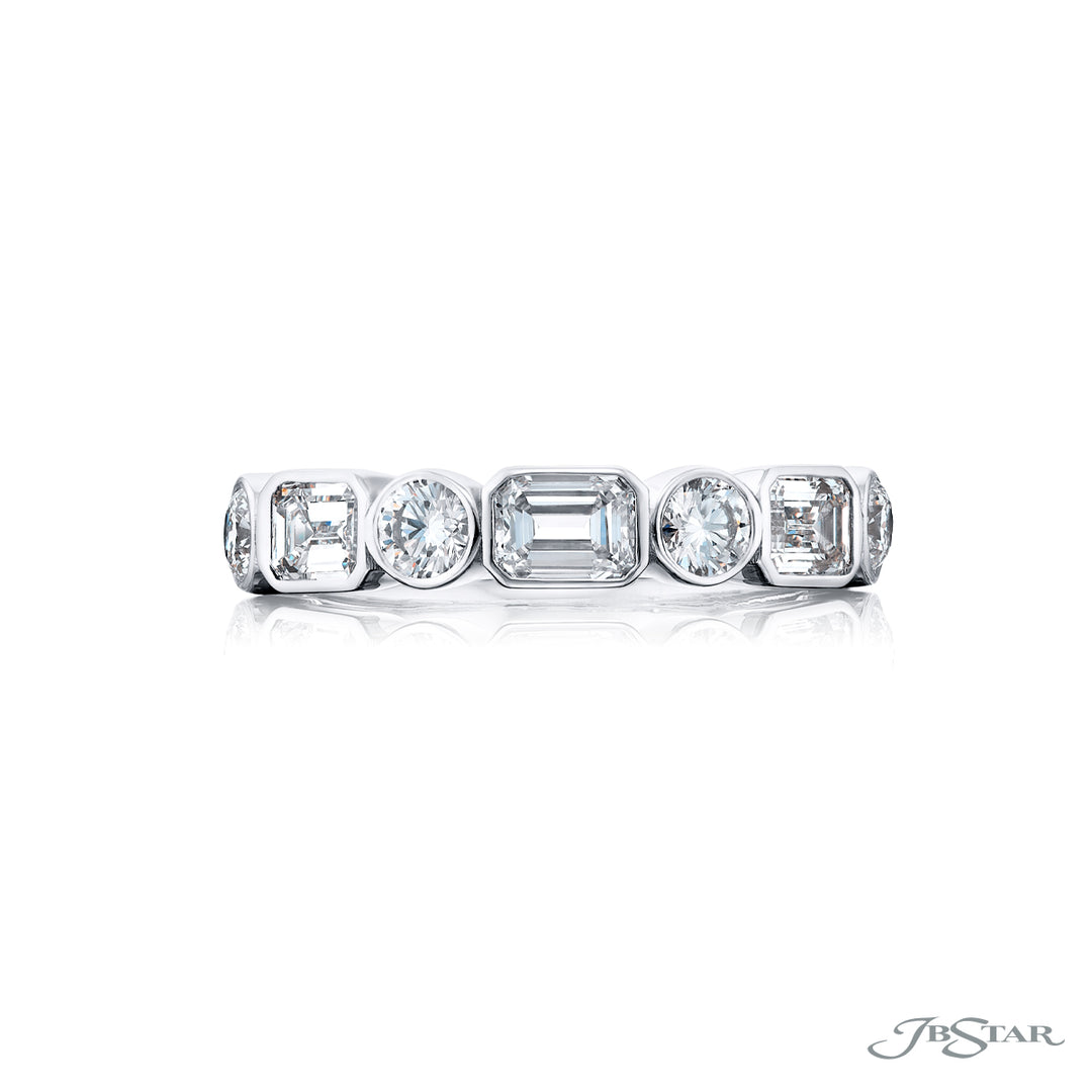 Platinum Emerald-Cut and Round Diamond East-West Bezel Set Band