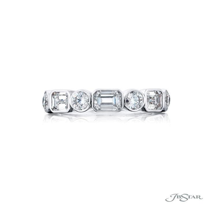 Platinum Emerald-Cut and Round Diamond East-West Bezel Set Band