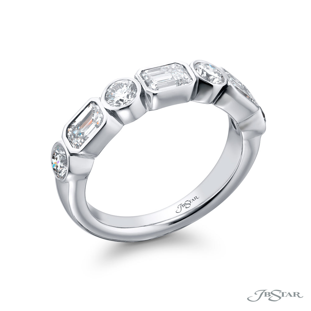 Platinum Emerald-Cut and Round Diamond East-West Bezel Set Band