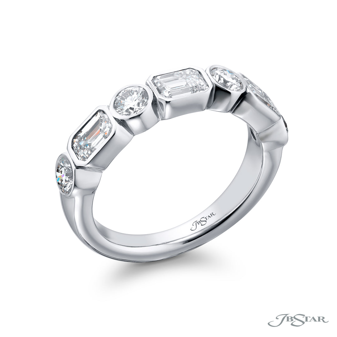 Platinum Emerald-Cut and Round Diamond East-West Bezel Set Band