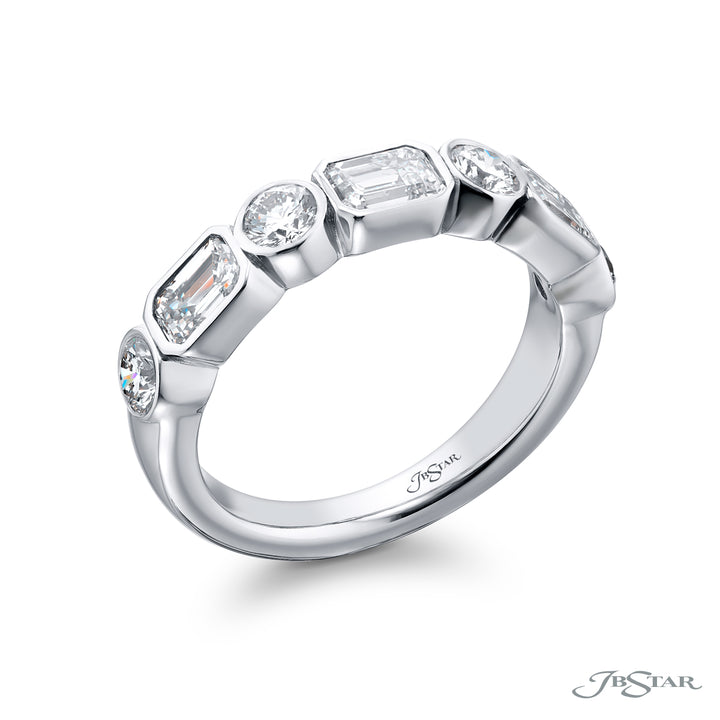 Platinum Emerald-Cut and Round Diamond East-West Bezel Set Band