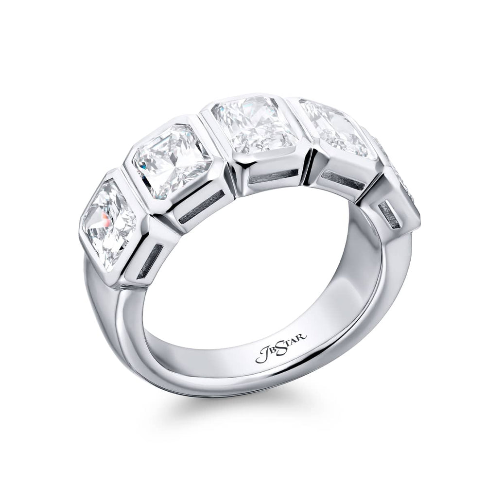 Elegance Elevated: Our stunning 3.55 ctw. GIA certified Bezel Diamond Band. These five beautiful radiant-cut diamonds are handcrafted in pure platinum.