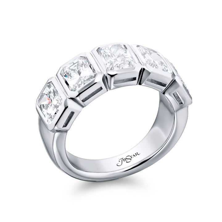 Elegance Elevated: Our stunning 3.55 ctw. GIA certified Bezel Diamond Band. These five beautiful radiant-cut diamonds are handcrafted in pure platinum.