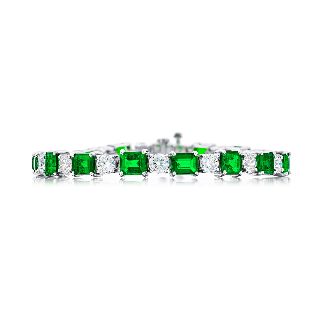 Platinum Emerald-Cut Emerald Bracelet