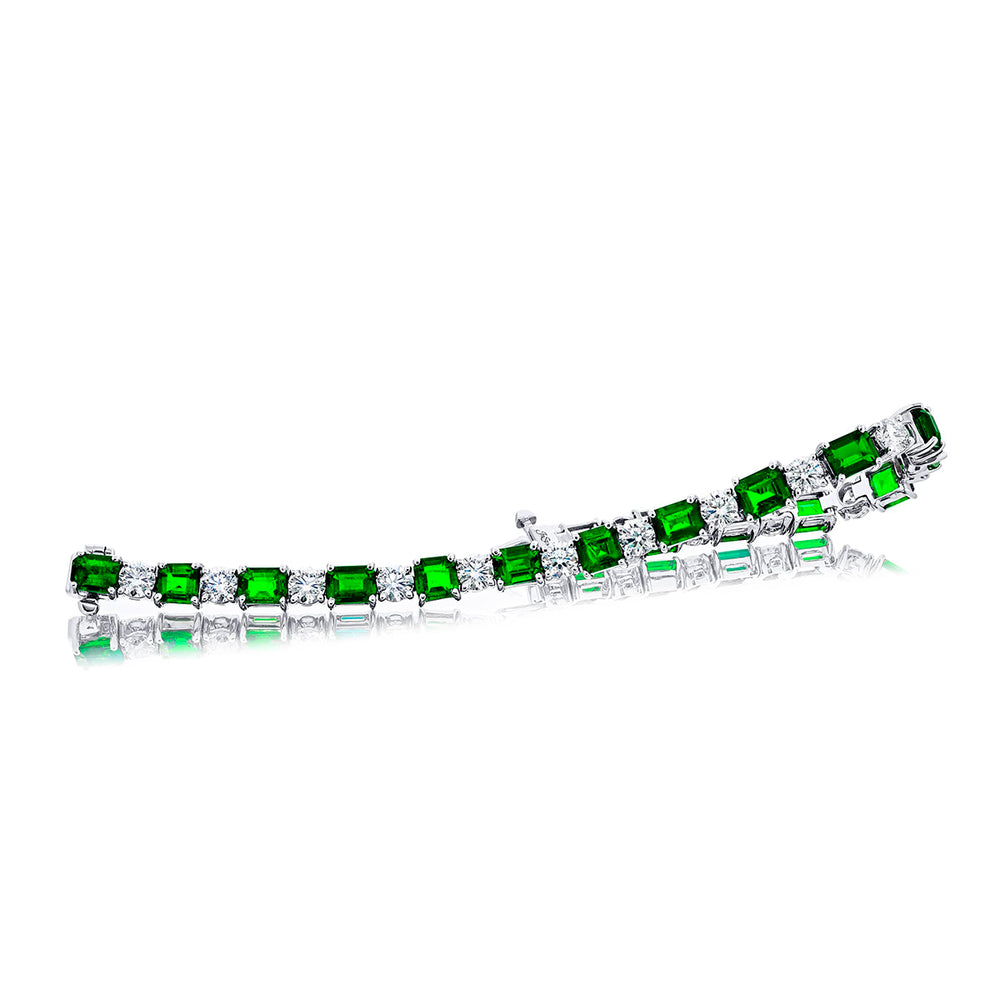 Platinum Emerald-Cut Emerald Bracelet