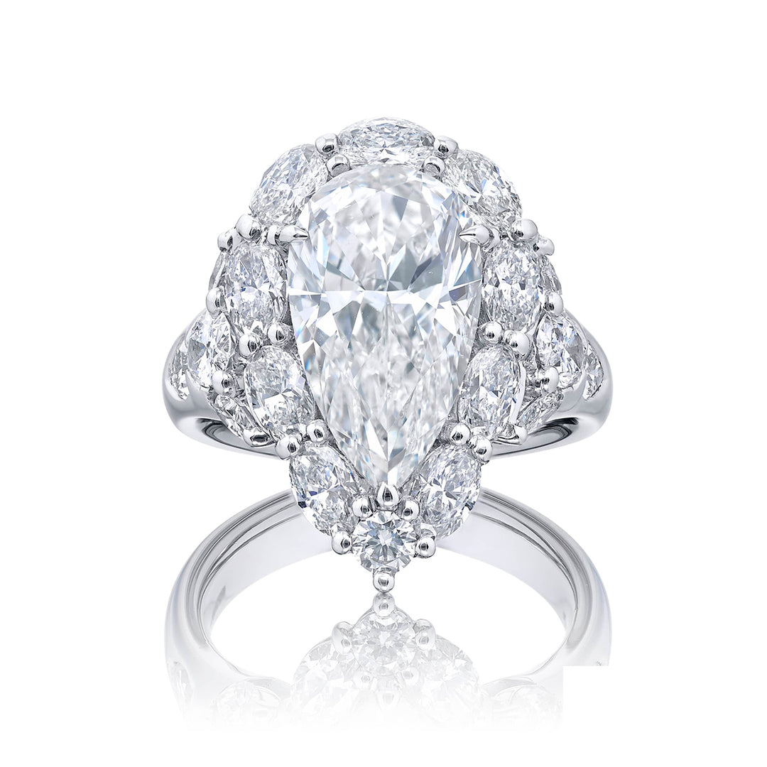 4.30 ct. GIA-Certified Pear-Shaped Diamond Ring with Oval & Marquise Accents