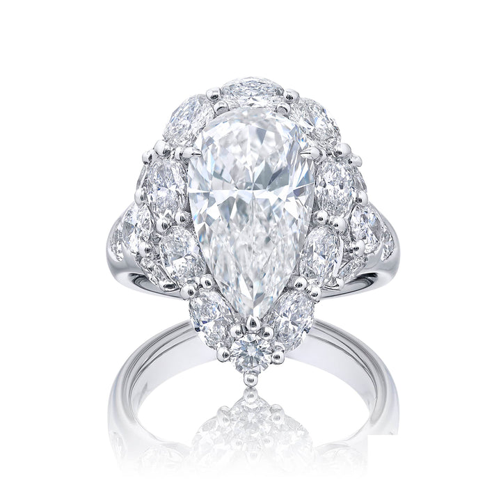 4.30 ct. GIA-Certified Pear-Shaped Diamond Ring with Oval & Marquise Accents