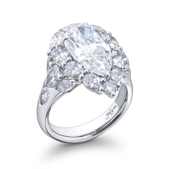 4.30 ct. GIA-Certified Pear-Shaped Diamond Ring with Oval & Marquise Accents
