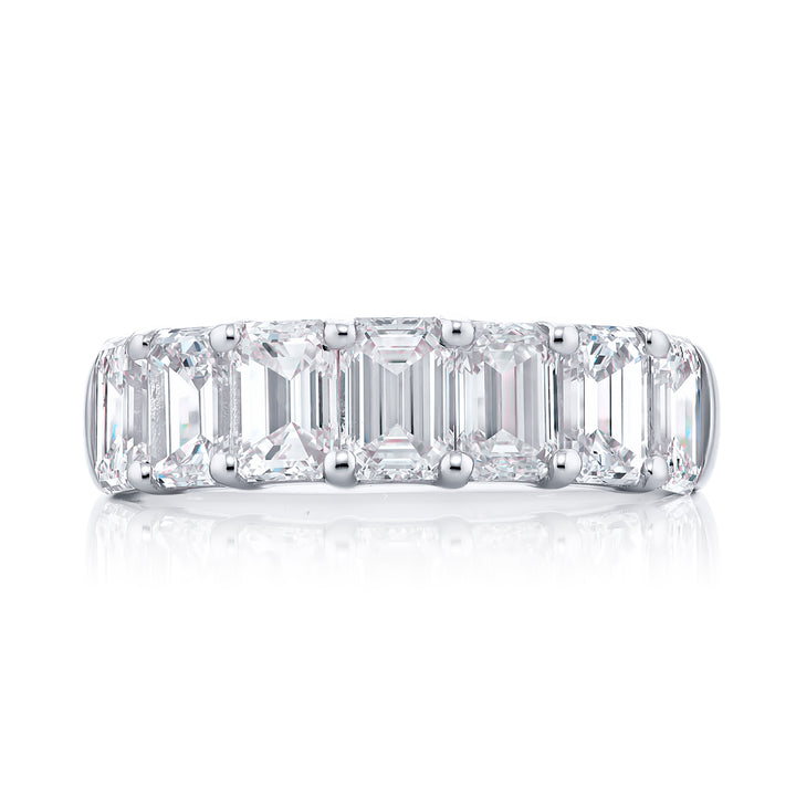 Elegance Elevated: Our stunning 2.90 ctw. Diamond Band. These seven beautiful emerald-cut diamonds are handcrafted in pure platinum.