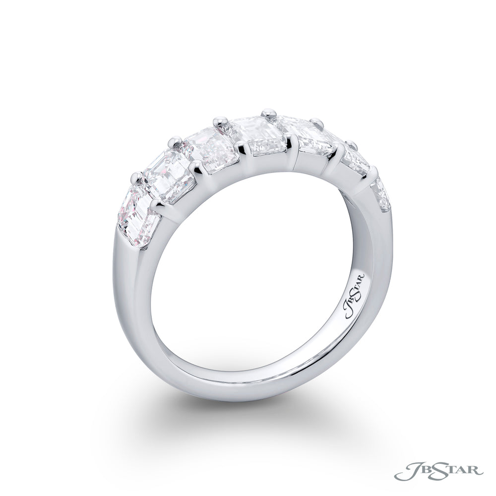 Elegance Elevated: Our stunning 2.90 ctw. Diamond Band. These seven beautiful emerald-cut diamonds are handcrafted in pure platinum.