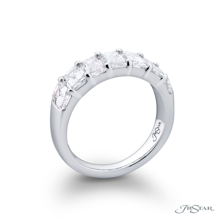 Elegance Elevated: Our stunning 2.90 ctw. Diamond Band. These seven beautiful emerald-cut diamonds are handcrafted in pure platinum.