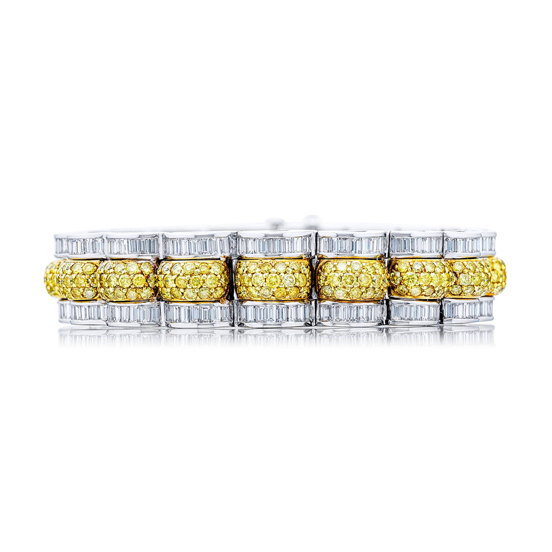 Platinum and 18K Yellow Gold Round Fancy Yellow Diamond Bracelet
