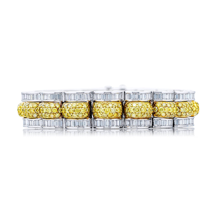 Platinum and 18K Yellow Gold Round Fancy Yellow Diamond Bracelet