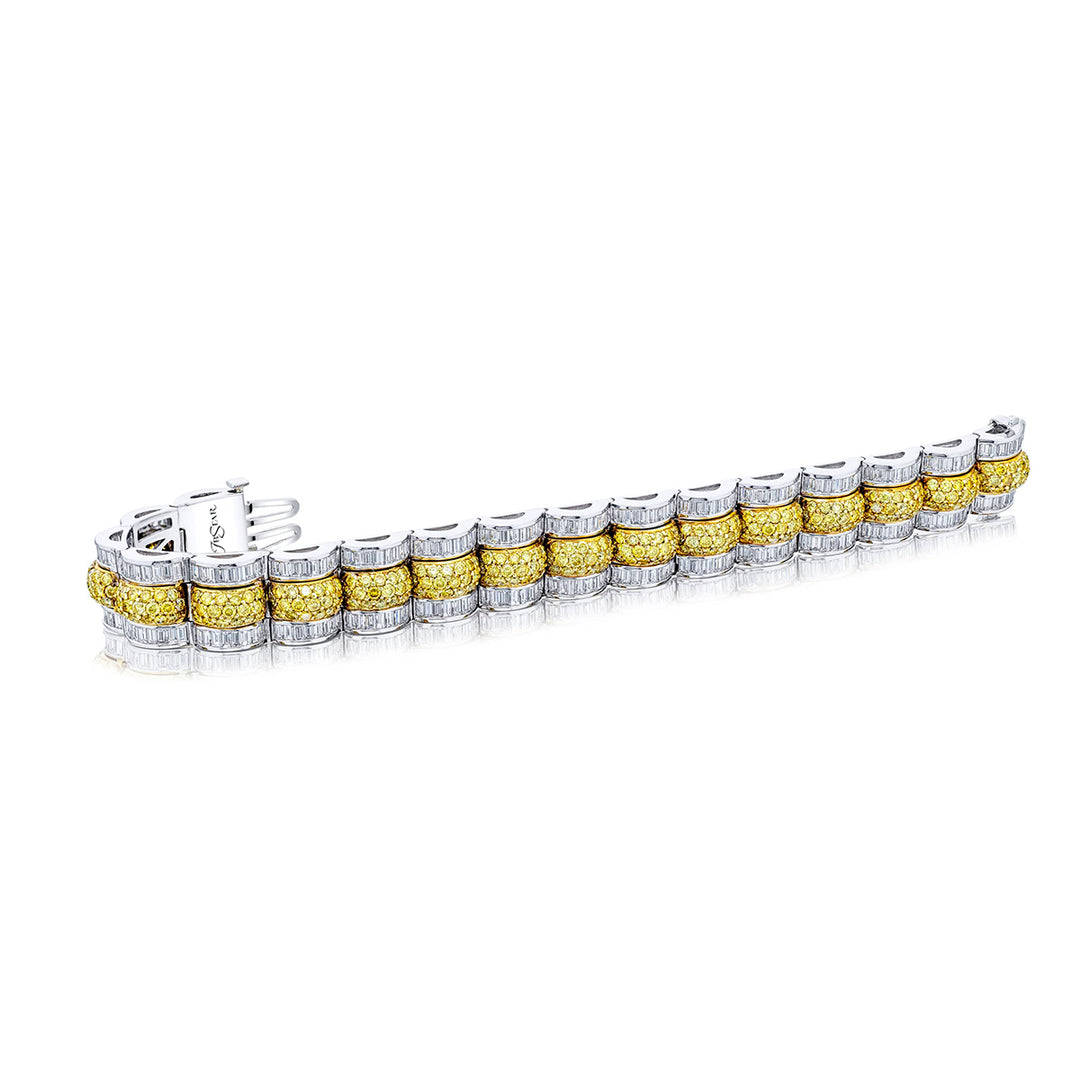Platinum and 18K Yellow Gold Round Fancy Yellow Diamond Bracelet