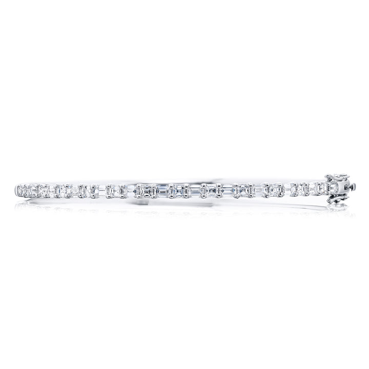 18K White Gold Emerald-Cut and Round Diamond Bangle Bracelet