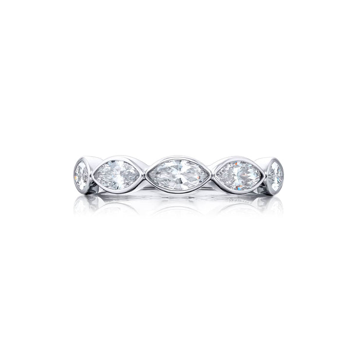 Elegance Elevated: Our signature 1.15 ctw. East-West Bezel Diamond Band. These five gorgeous marquise diamonds are handcrafted in pure platinum.