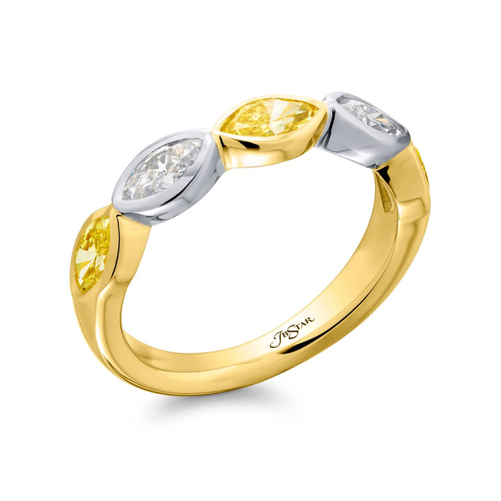 18K Yellow Gold & Platinum Fancy Yellow & White Diamond East-West Bezel Band