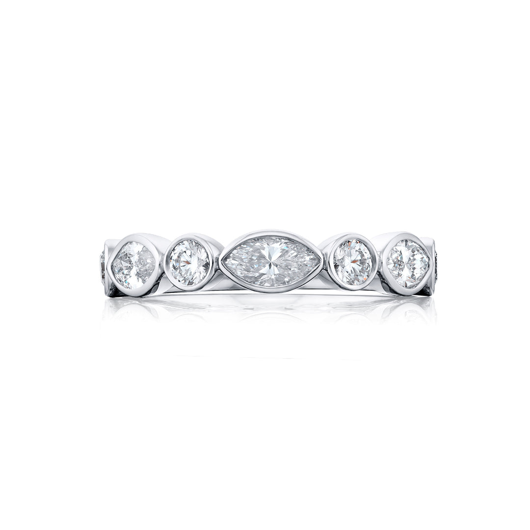 Platinum Marquise and Round Diamond Single-Row Bezel Set East-West Band