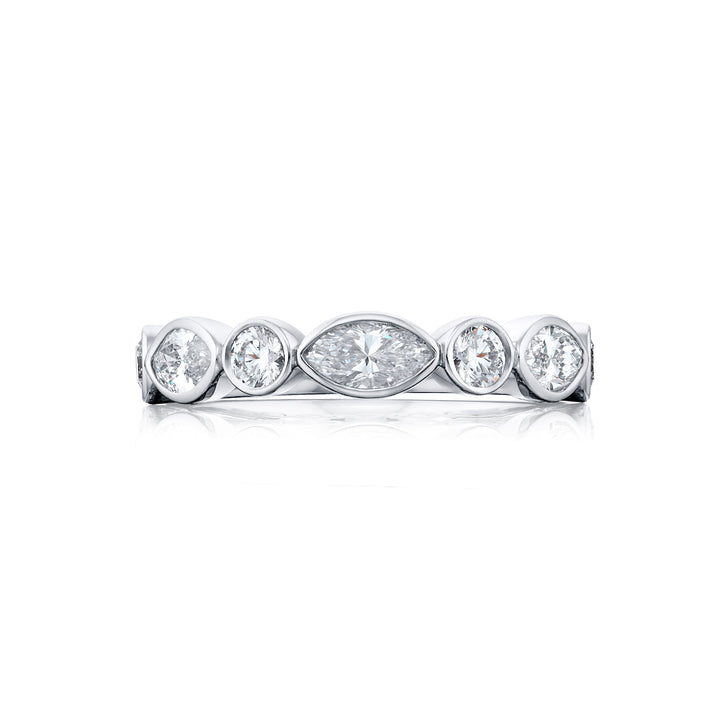 Platinum Marquise and Round Diamond Single-Row Bezel Set East-West Band