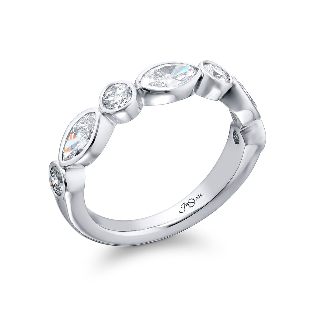 Platinum Marquise and Round Diamond Single-Row Bezel Set East-West Band