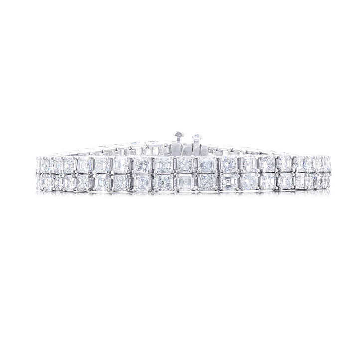 Platinum Square Emerald-Cut and Radiant-Cut Diamond Two-Row Bracelet