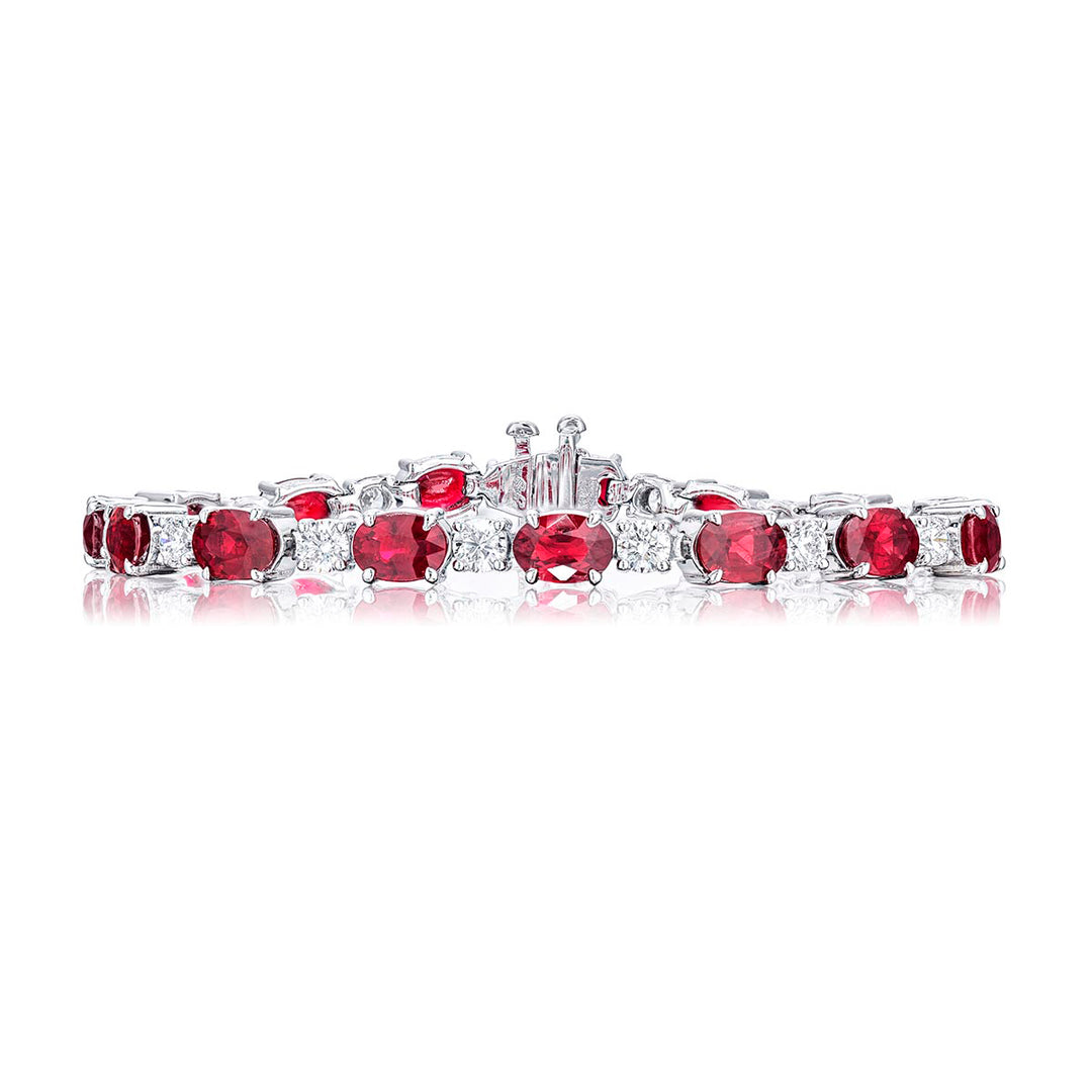 Platinum Oval Ruby and Diamond Bracelet