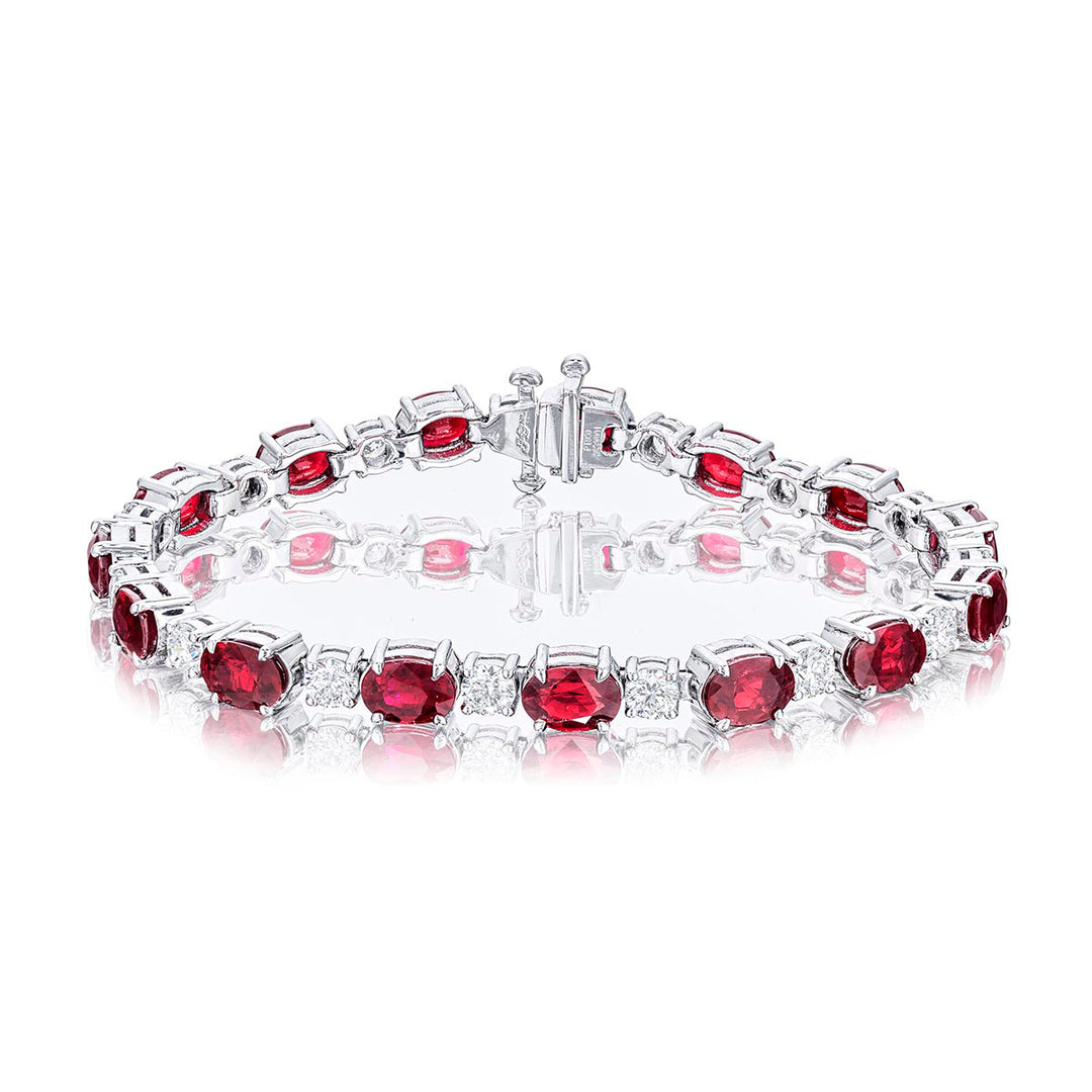 Platinum Oval Ruby and Diamond Bracelet