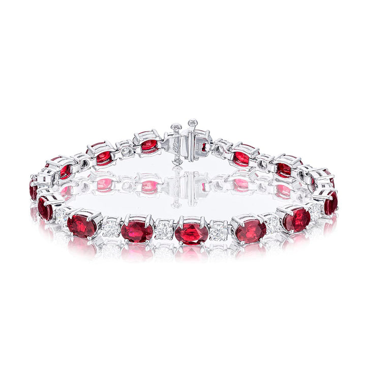Platinum Oval Ruby and Diamond Bracelet