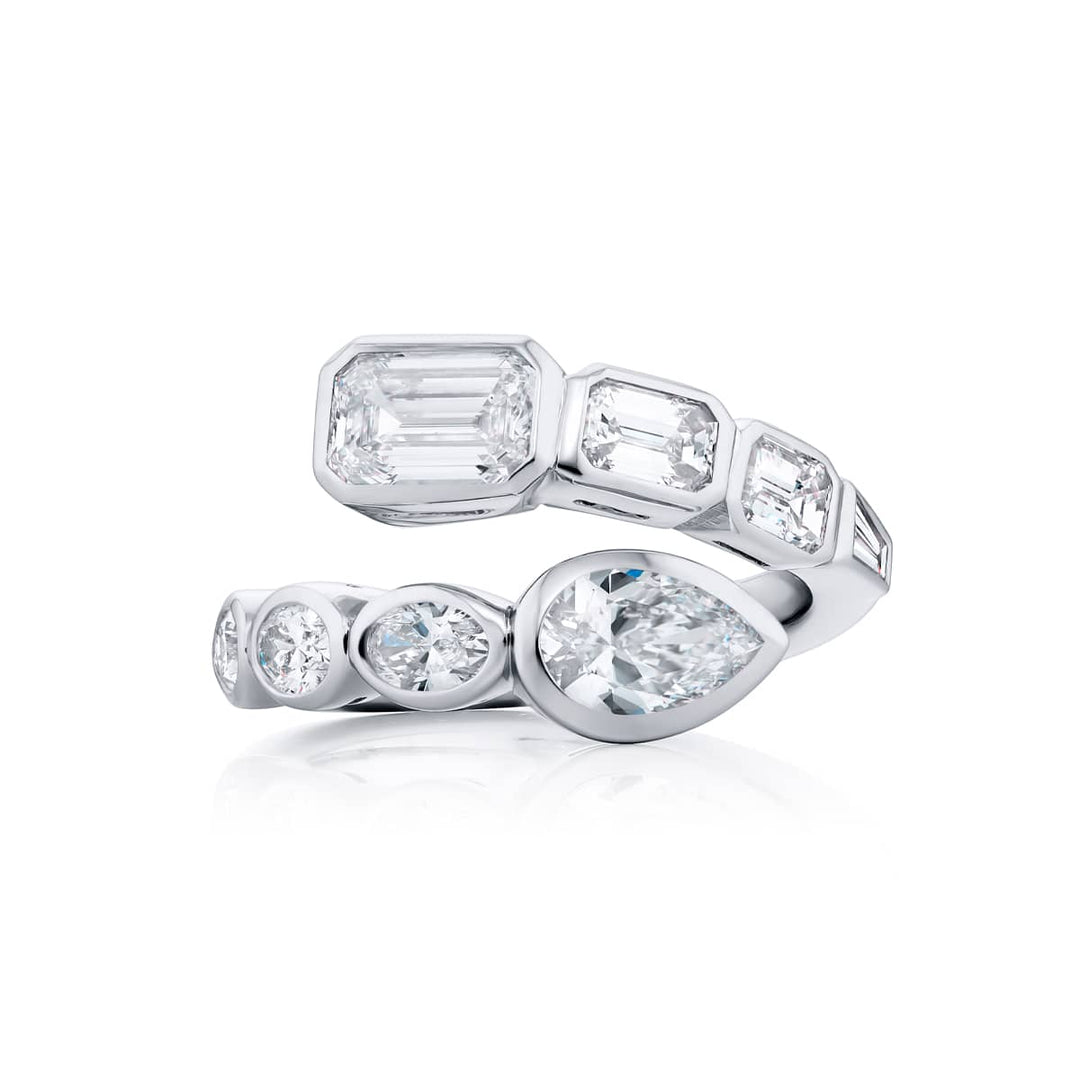 Platinum Pear-Shaped and Emerald-Cut Diamond Certified Twogether Ring