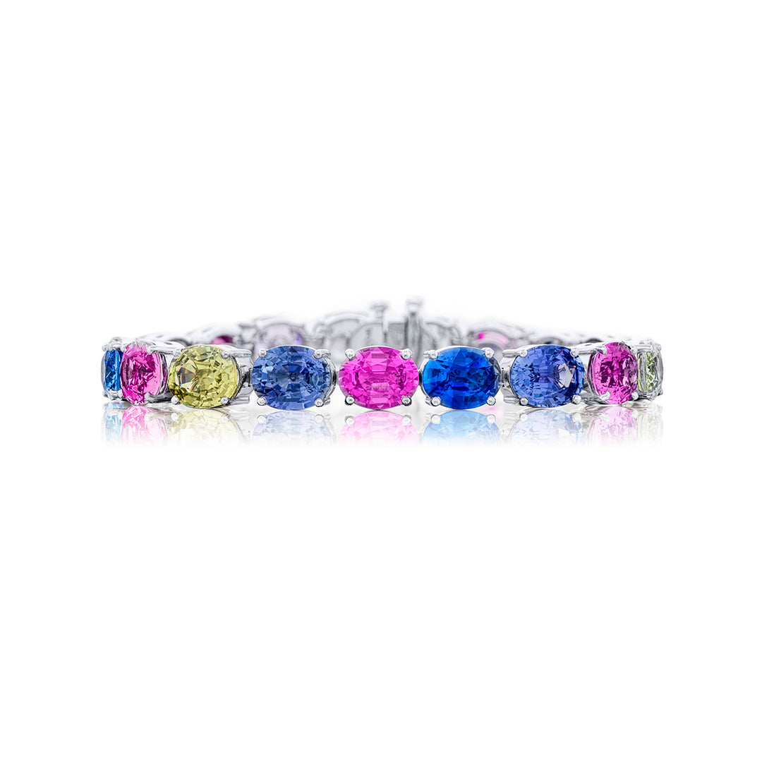Platinum Oval No-Heat Multi-Colored Sapphire Certified Bracelet