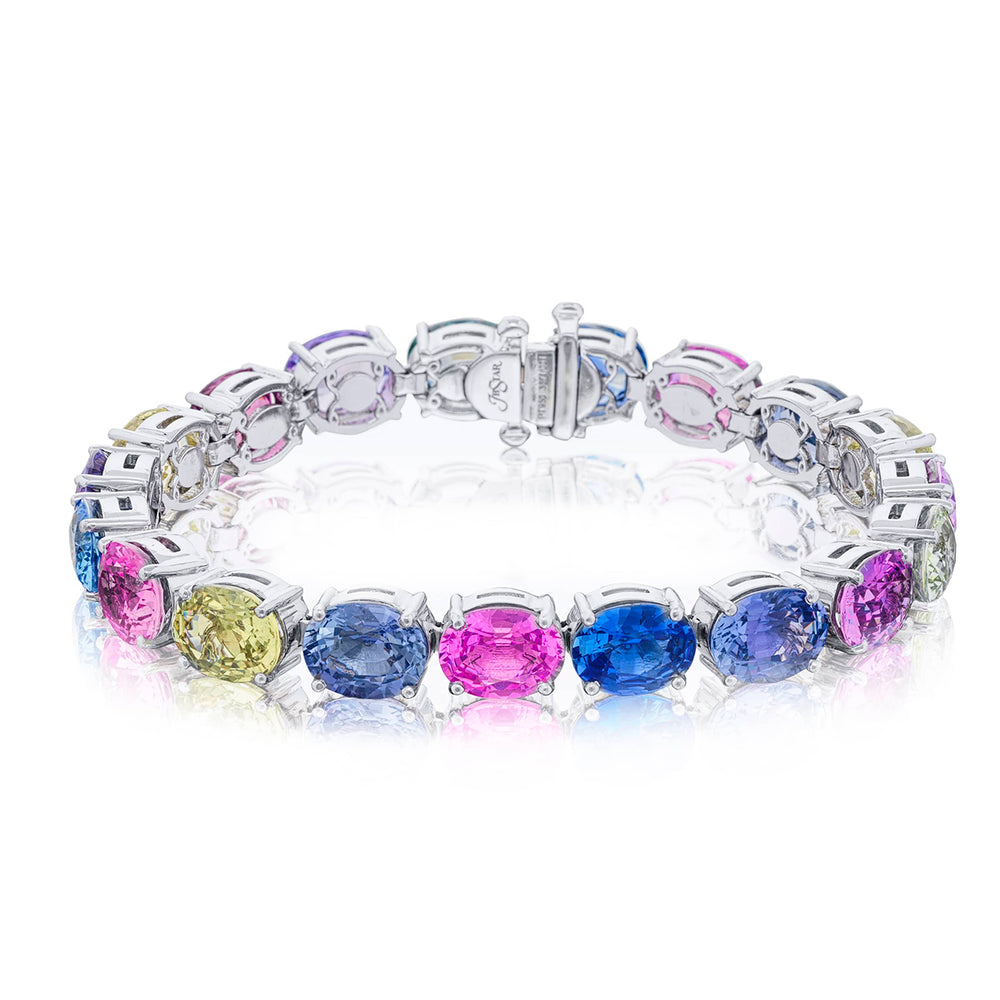 Platinum Oval No-Heat Multi-Colored Sapphire Certified Bracelet