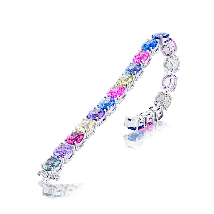 Platinum Oval No-Heat Multi-Colored Sapphire Certified Bracelet