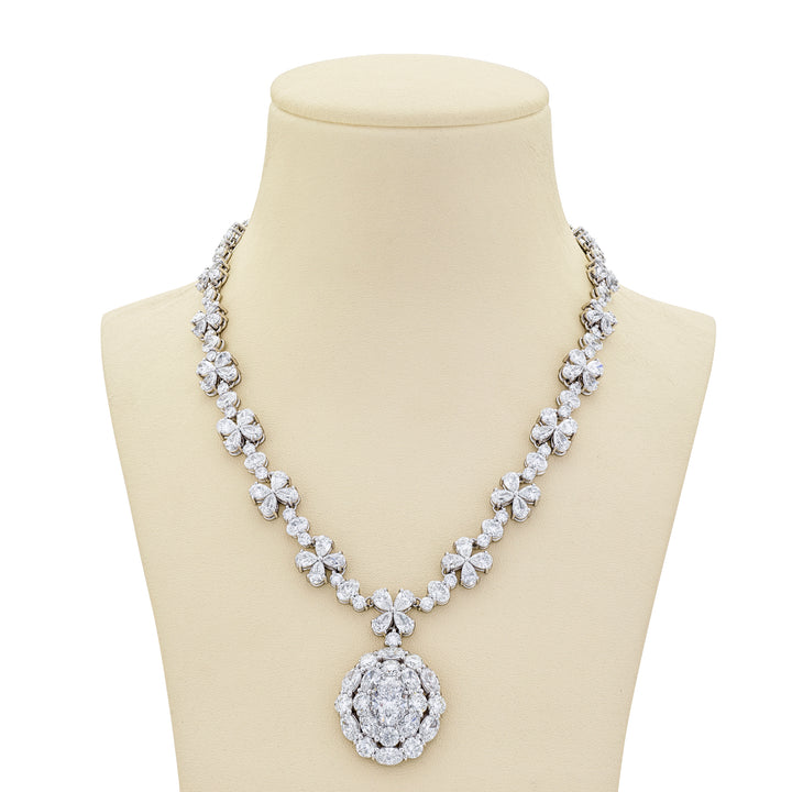 Platinum Pear-Shaped and Oval Diamond Certified Floral Necklace