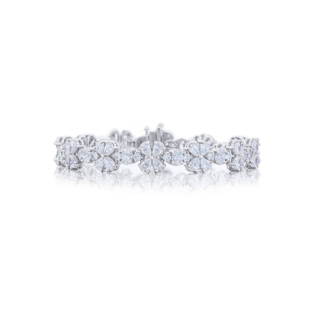 Platinum Pear-Shaped Oval and Round Diamond Floral Bracelet