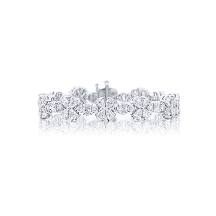 Platinum Pear-Shaped Oval and Round Diamond Floral Bracelet