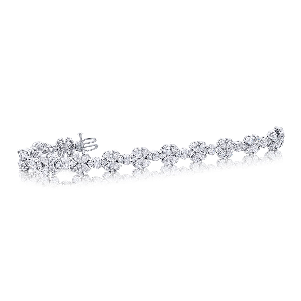 Platinum Pear-Shaped Oval and Round Diamond Floral Bracelet