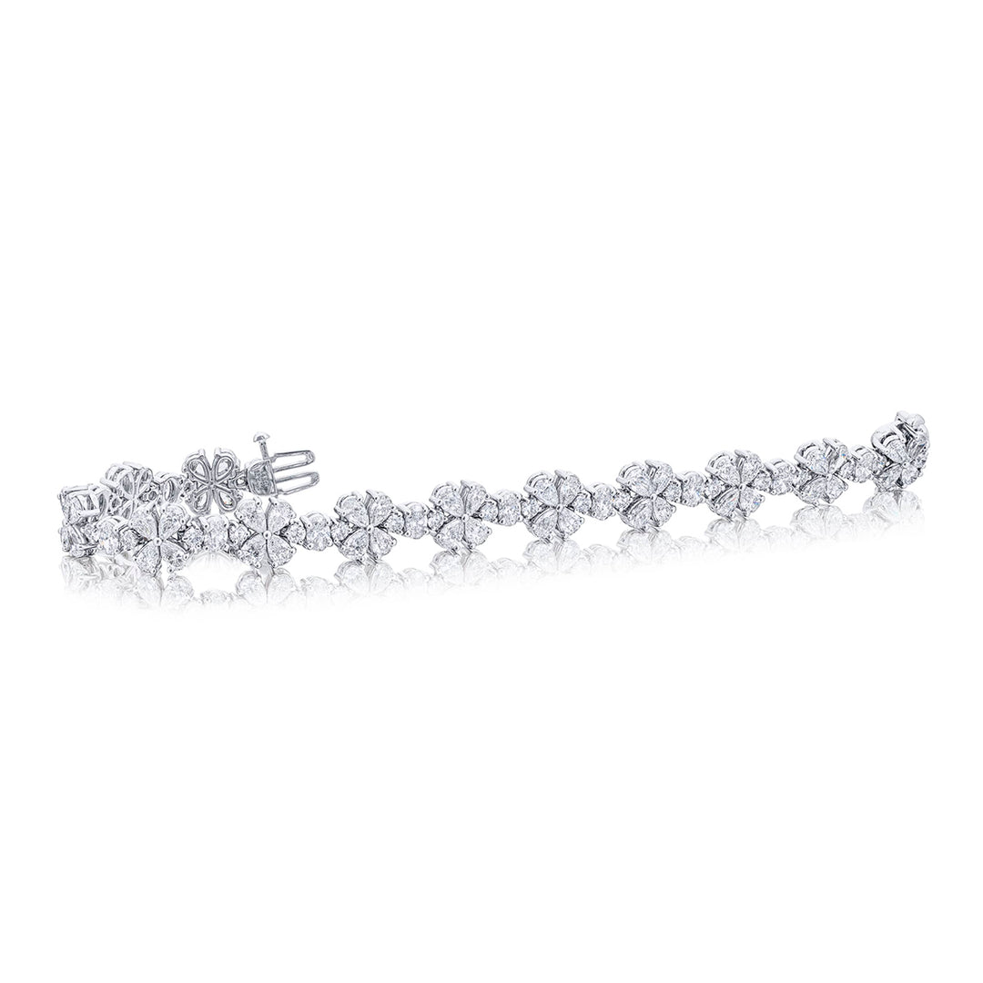 Platinum Pear-Shaped Oval and Round Diamond Floral Bracelet