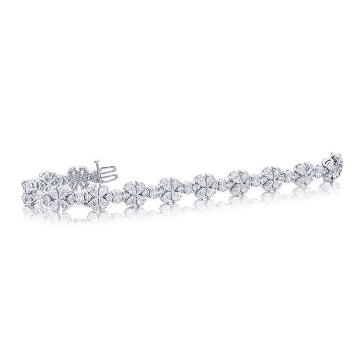 Platinum Pear-Shaped Oval and Round Diamond Floral Bracelet