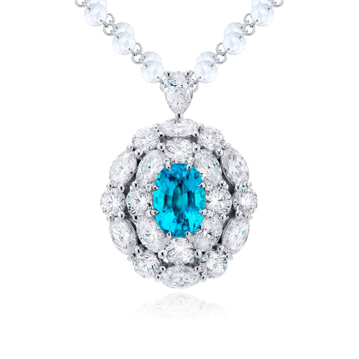 Platinum Oval No-Heat Paraiba Certified Encircled Pendant