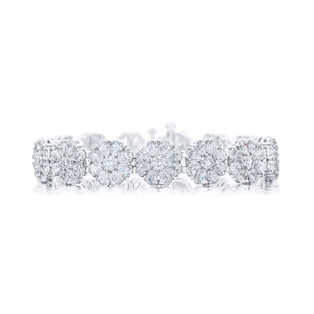Platinum Pear-Shaped Diamond Floral Bracelet