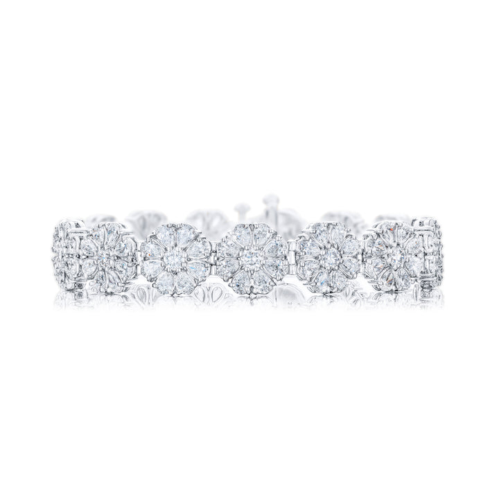 Platinum Pear-Shaped Diamond Floral Bracelet