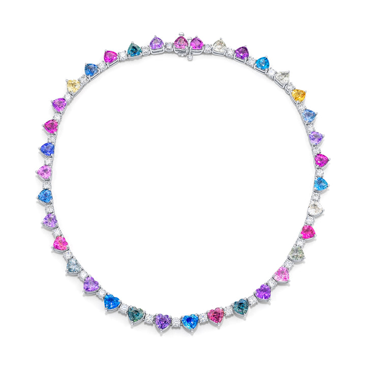 Platinum Heart-Shaped Multi-Color No-Heat Sapphire Certified Necklace