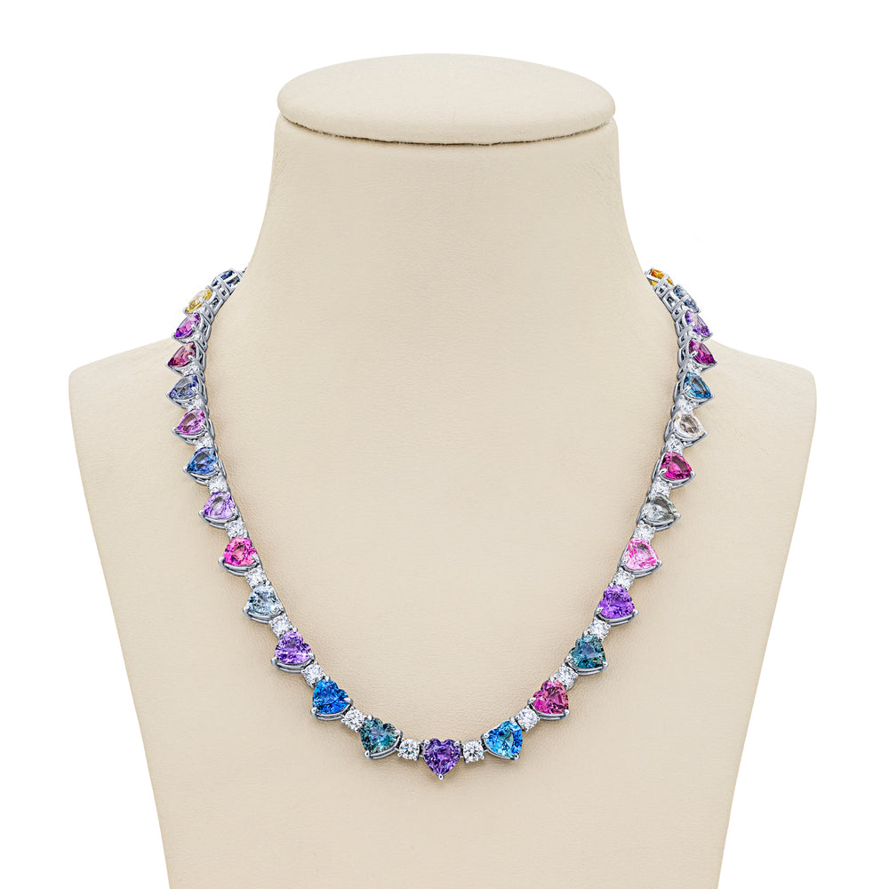 Platinum Heart-Shaped Multi-Color No-Heat Sapphire Certified Necklace
