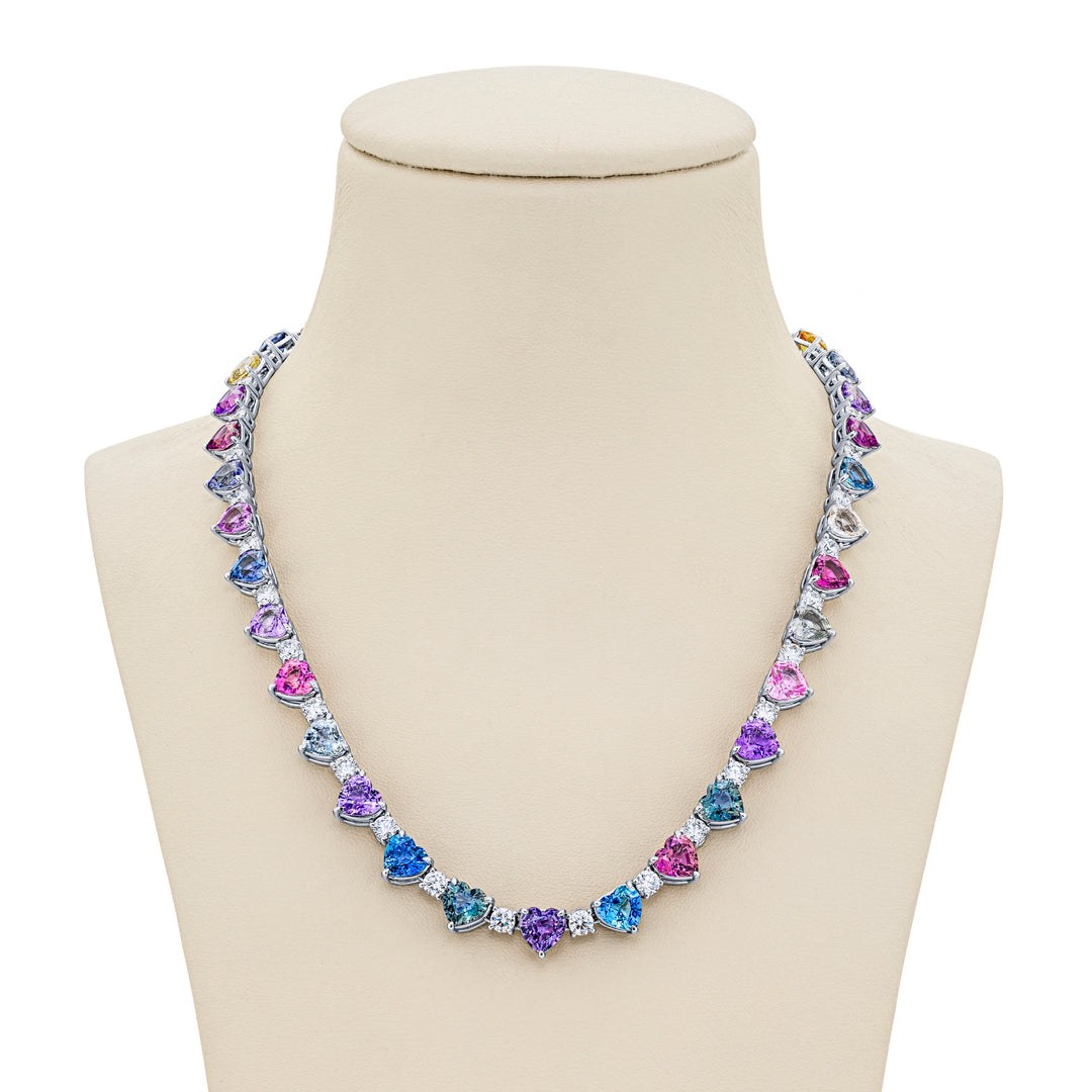 Platinum Heart-Shaped Multi-Color No-Heat Sapphire Certified Necklace